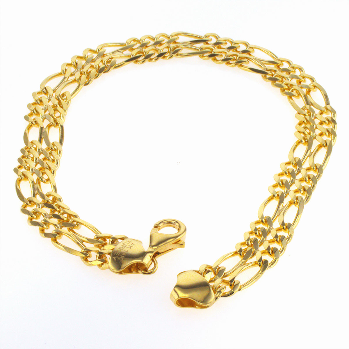 14KT Gold Gem Lab Figaro Bracelet, 8